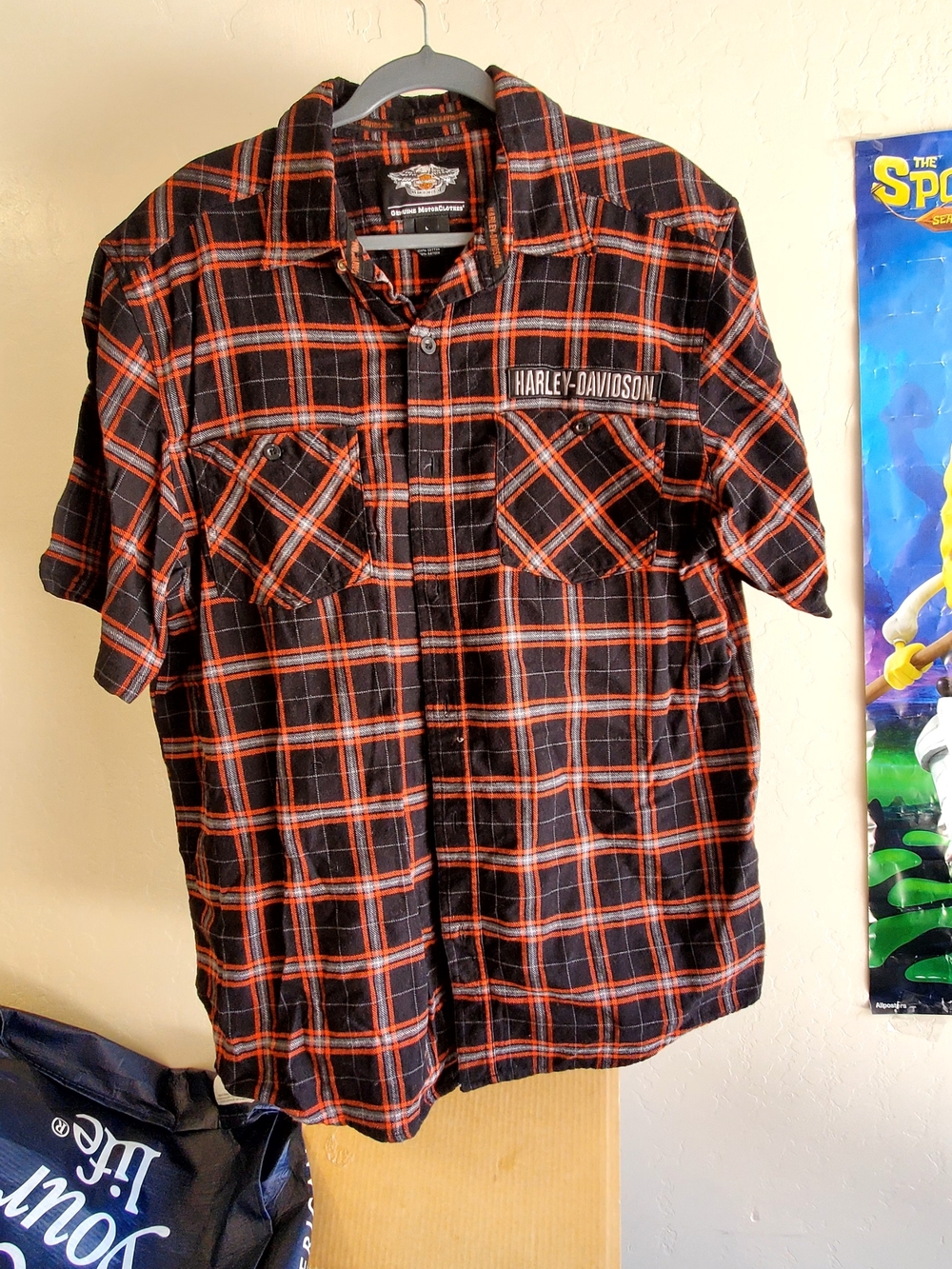 Harley-Davidson Black & Orange Plaid Short-Sleeve Button-Down Shirt
